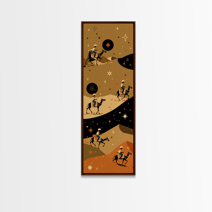Celestial Camel Caravan In Golden Desert Wall Art, African Safari Print, Boho Tribal Decor, Wanderlust Living Room Artwork