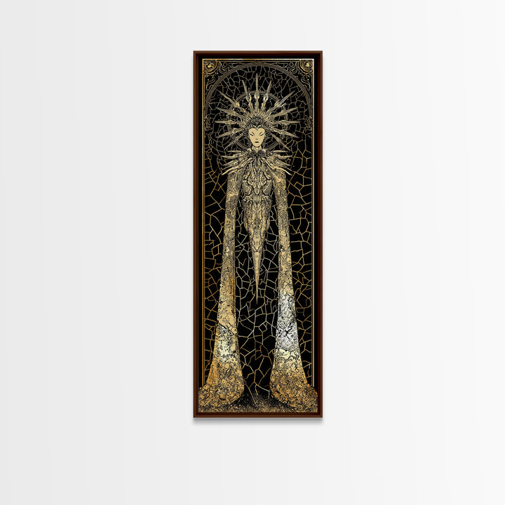 Golden Halo Goddess In Black And Gold Mosaic Canvas Print, African Queen Art, Spiritual Wall Decor, Luxury Statement Artwork