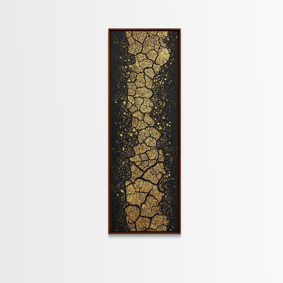 Cracked Gold Earth Texture On Deep Black Canvas Print, Abstract African Art, Luxury Wall Decor, Modern Minimalist Artwork