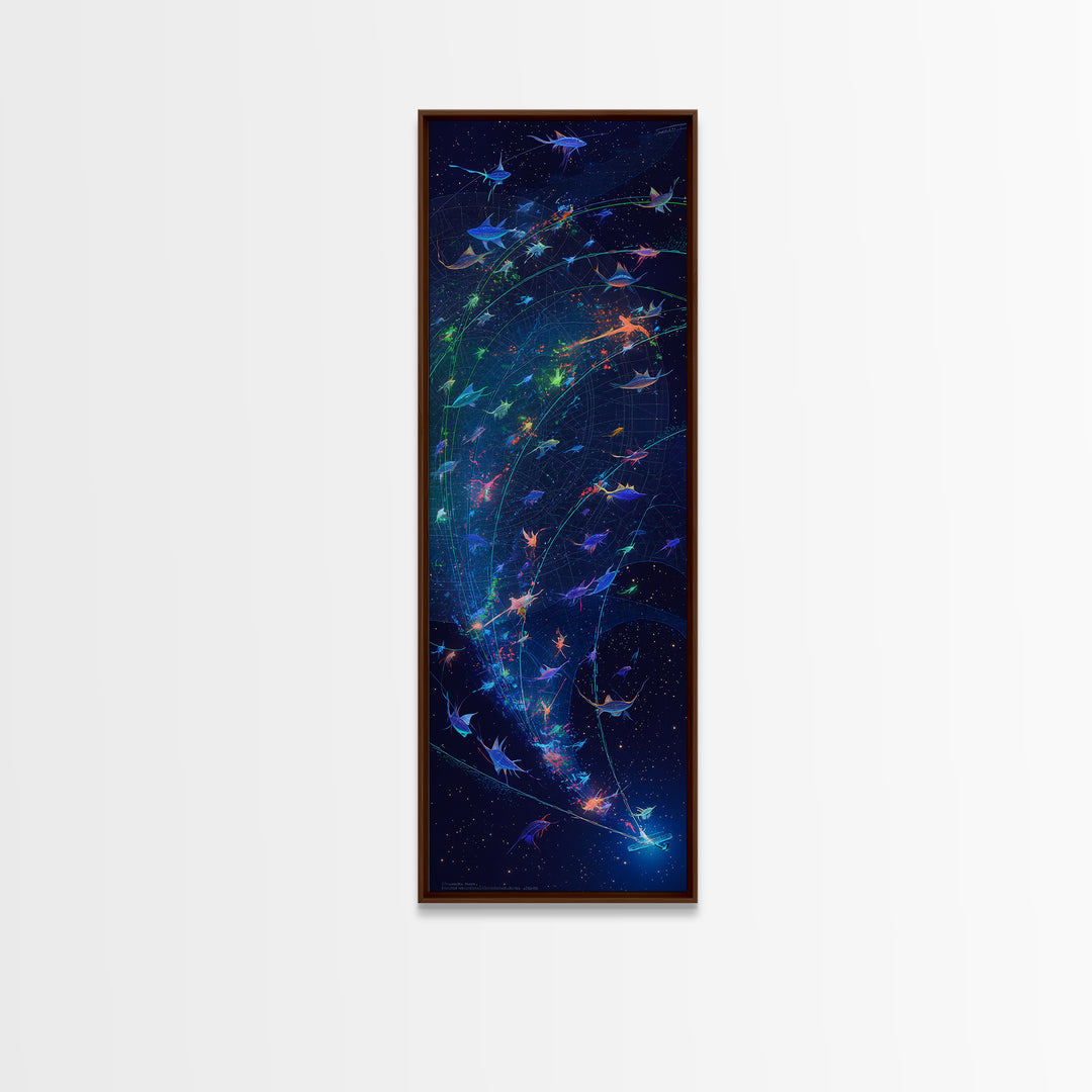 Cosmic Manta Rays In Galaxy Wall Art, Colorful Ocean Canvas Print, Celestial Sea Life, Dreamy Blue Bedroom Decor, Nature Scene Art
