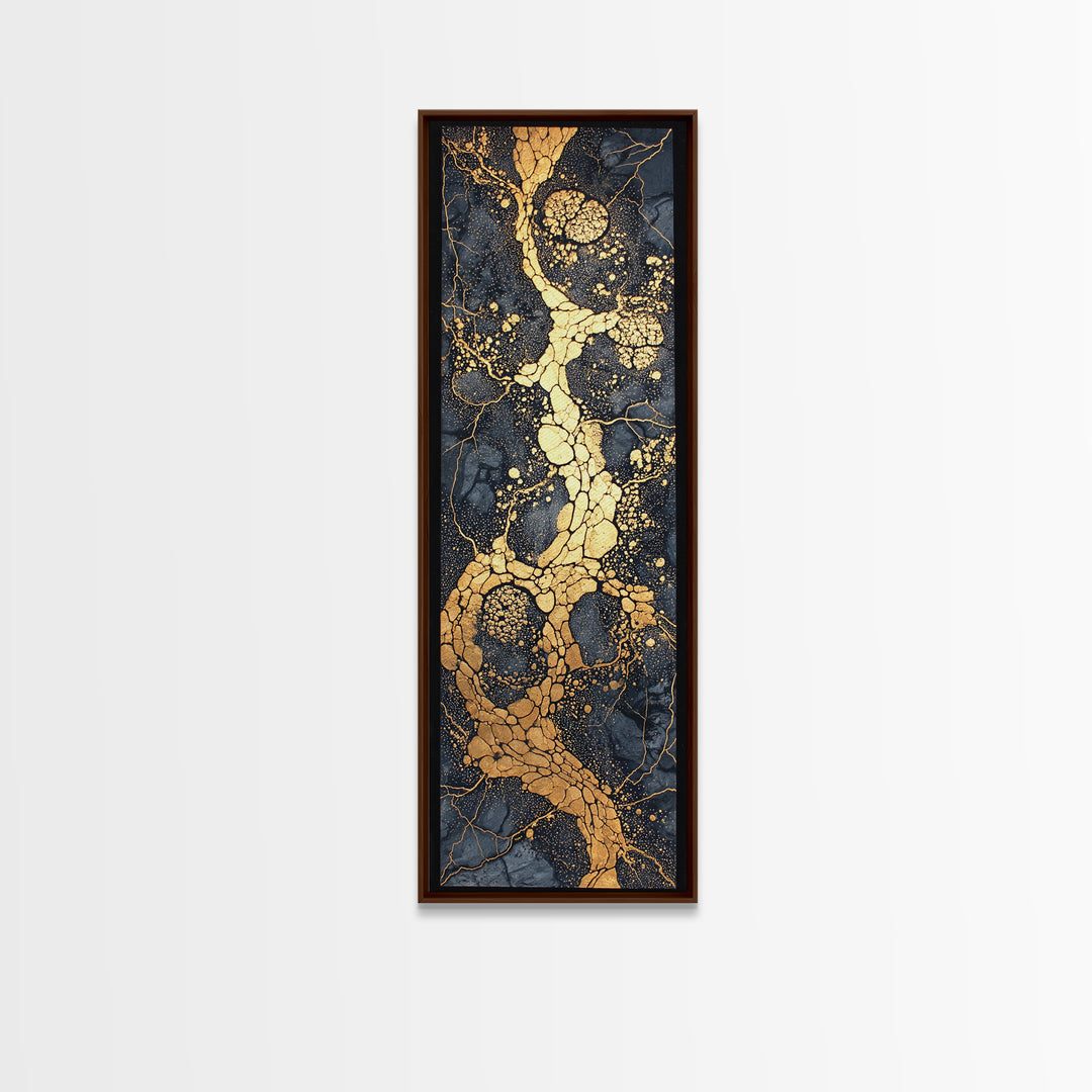Black Marble Gold Vein Abstract Wall Art, Kintsugi Style Canvas Print, Luxury Modern Decor, Earth Tone Statement Art, Bold Home Decor