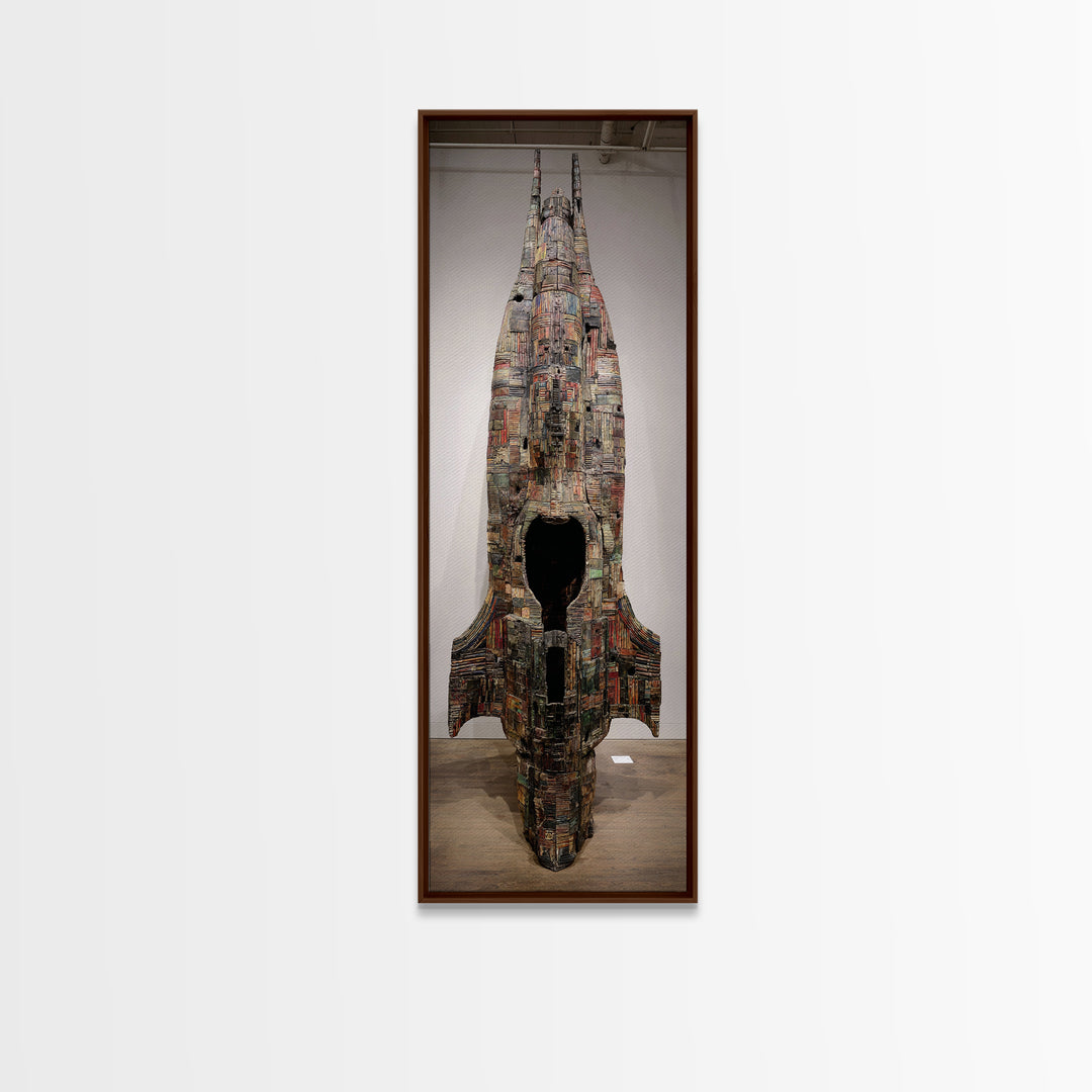 Towering Mixed Media Rocket Sculpture Wall Art, African Inspired Gallery Decor, Statement Canvas Print, Unique Home Decor Gift
