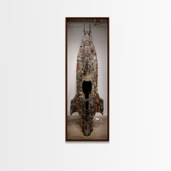 Towering Mixed Media Rocket Sculpture Wall Art, African Inspired Gallery Decor, Statement Canvas Print, Unique Home Decor Gift