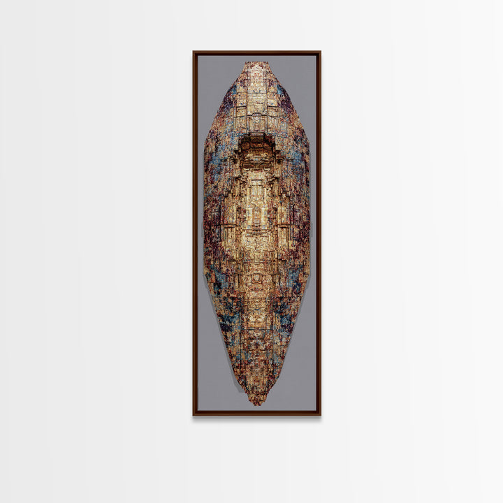 Textured Bronze Blue African Shield Canvas Print, Abstract African Art, Modern African Art, Tribal Wall Decor, Earth Tone Wall Art