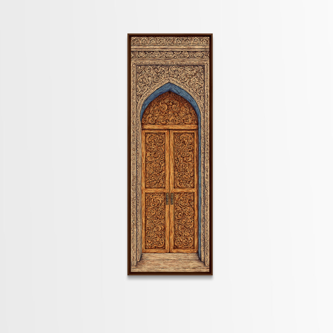 Ornate Arched African Doorway In Blue And Gold Wall Art, Moroccan Travel, African Home Decor, Cultural Wall Decor Gift, Statement Piece