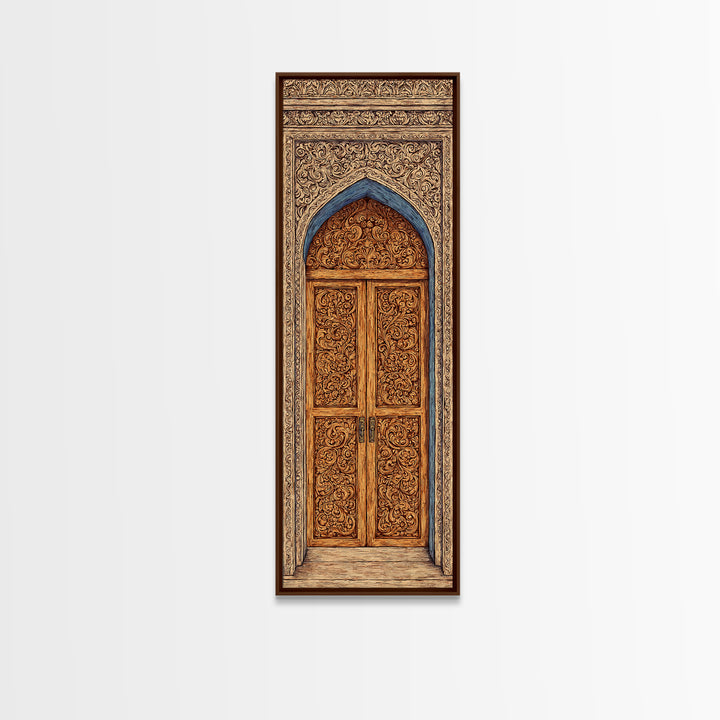 Ornate Arched African Doorway In Blue And Gold Wall Art, Moroccan Travel, African Home Decor, Cultural Wall Decor Gift, Statement Piece