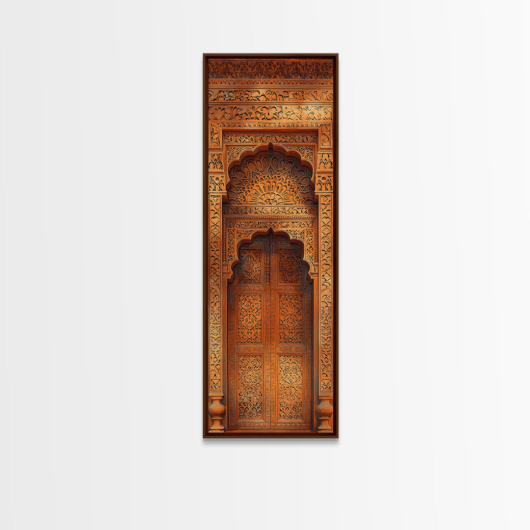 Ornate Moroccan Carved Door Framed Canvas Print, African Inspired Wall Decor, Boho Entryway Art, Rustic Home Decor Gift Print