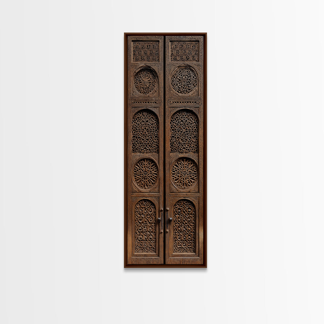 Intricate Antique Wooden Door Canvas Print, Moroccan African Wall Art, Tribal Pattern Decor, Bohemian Home Decor Statement