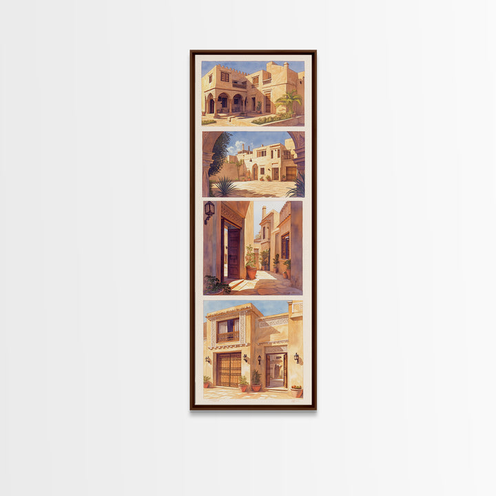Desert Courtyard Architecture Wall Art, Morocco Travel Poster, African Inspired Decor, Sunlit Villa Canvas Print, Gift For Her