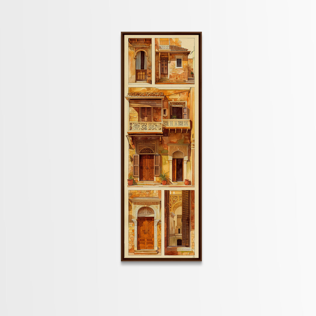 Ornate Balconies And Carved Doors Wall Art, Moroccan Architecture Canvas Print, African Inspired Boho Home Decor Gift For Her