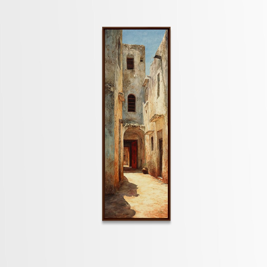Weathered Medina Passage Wall Art, Moroccan Alley Canvas Print, African Travel Decor, Rustic Neutral Home Decor Gift Print
