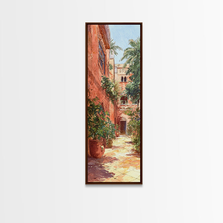 Moroccan Terracotta Courtyard Alley With Palms Wall Art, North Africa Travel Print, Boho Mediterranean Home Decor Gift For Her