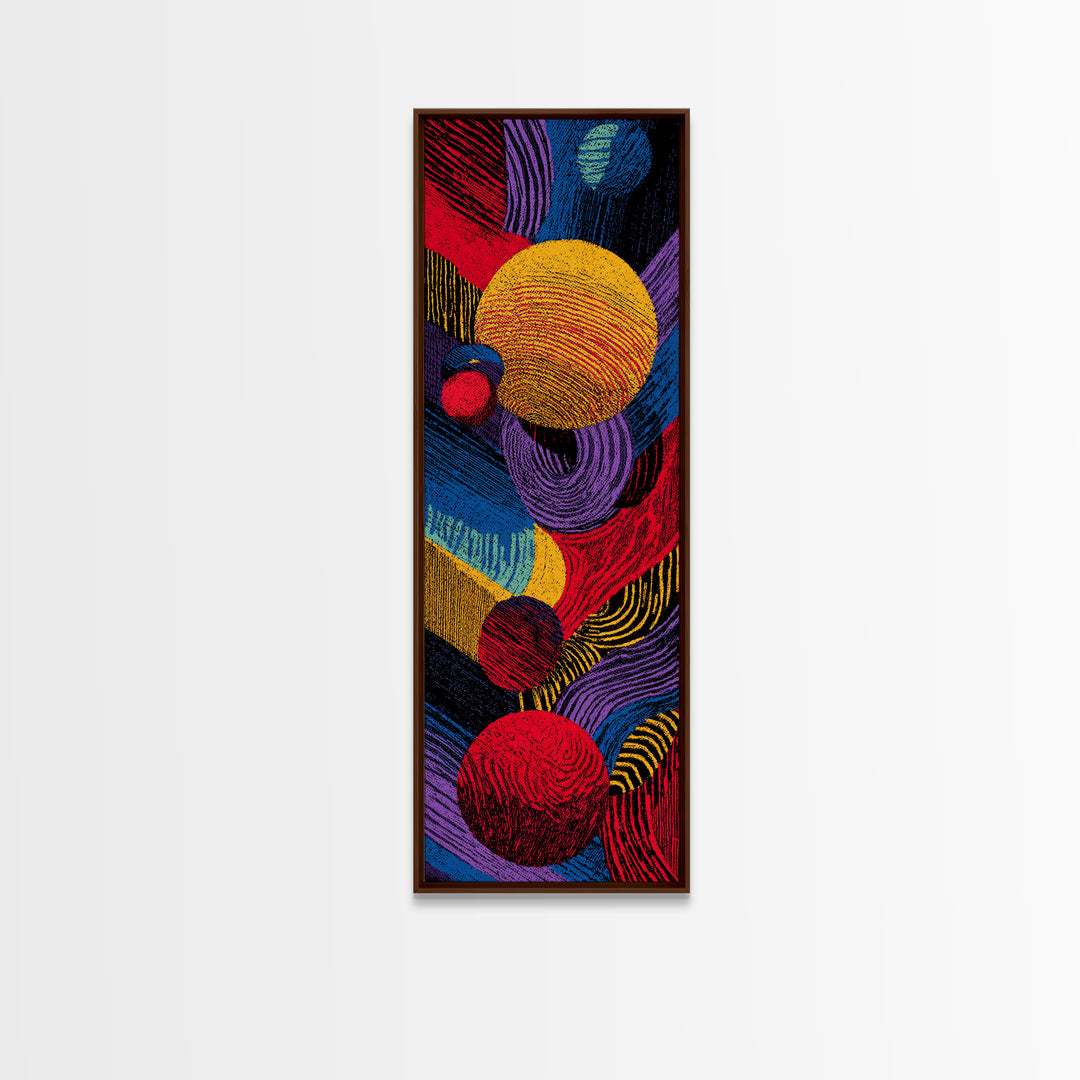 Vibrant Rainbow Spheres And Curved Lines Wall Art, Colorful Abstract African Inspired Canvas, Modern Statement Decor Gift