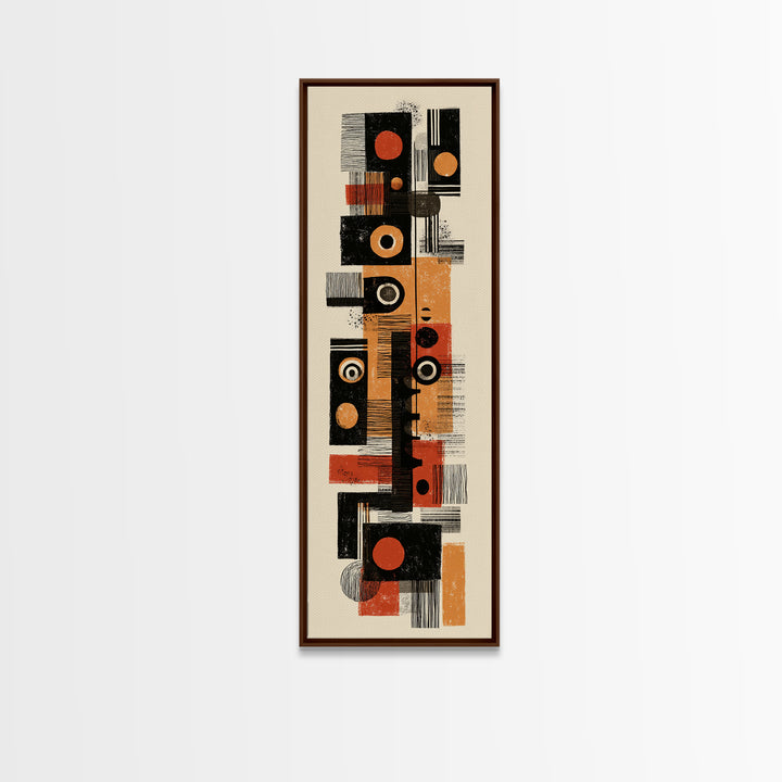 Orange Black Mid Century Geometric Blocks Canvas Print, Abstract African Inspired Wall Decor, Modern Minimalist Office Art