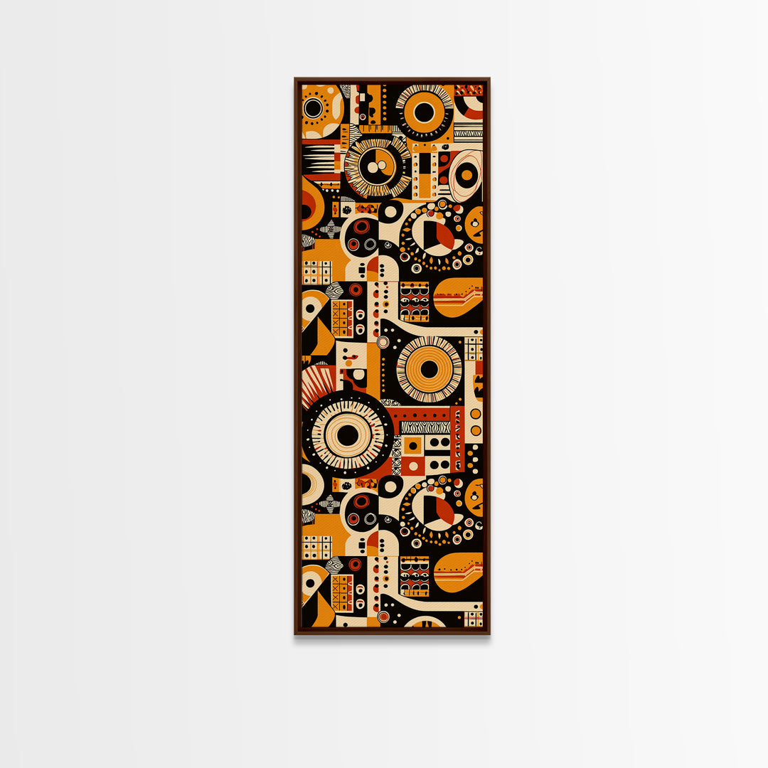 Orange Black African Pattern Collage Wall Art, Tribal Textile Inspired Canvas Print, Afrocentric Boho Home Decor Gift For Him