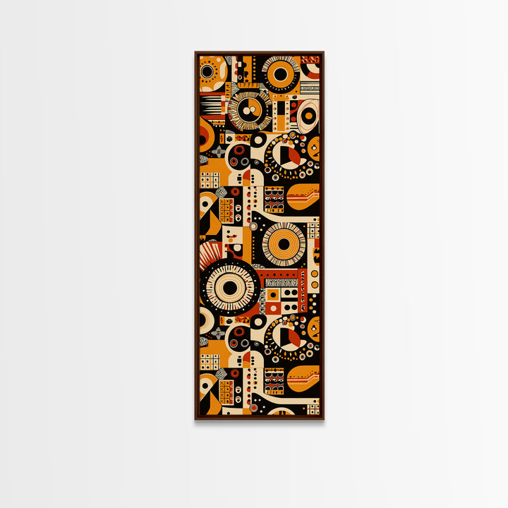 Orange Black African Pattern Collage Wall Art, Tribal Textile Inspired Canvas Print, Afrocentric Boho Home Decor Gift For Him