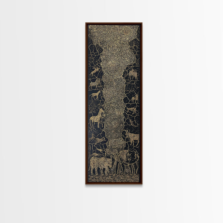 Golden African Safari Animals Wall Art, Elephant Giraffe Lion Map, Black Gold Tribal Decor, Luxury Canvas Print For Living Room