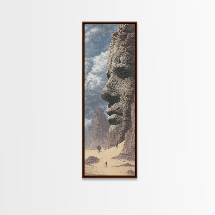 Giant Stone Face In Desert Canvas Print, Ancient African Landscape, Mystical Monument Wall Art, Sahara Explorer Decor Gift