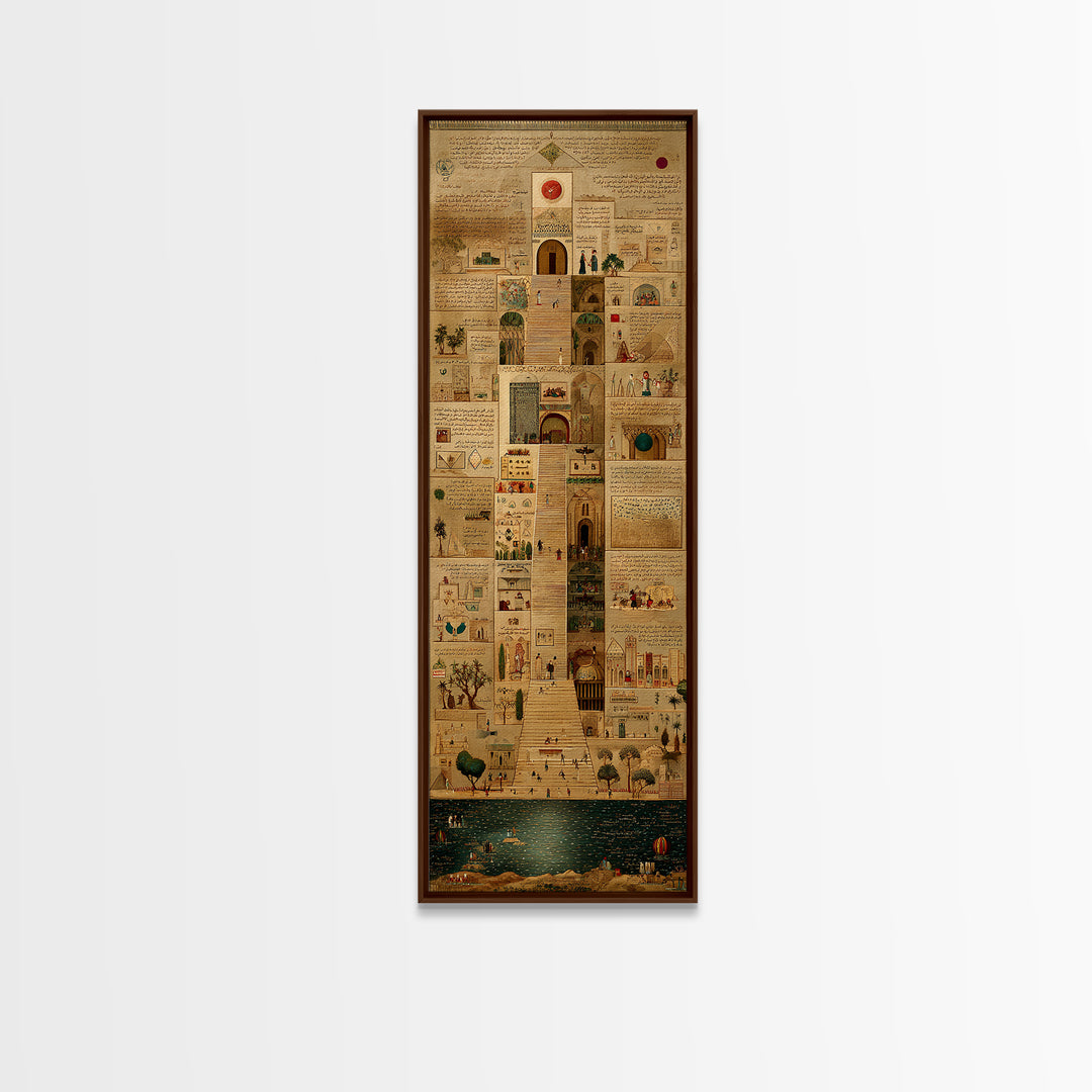 Ancient African City Manuscript Canvas Print, Egyptian Map Collage Wall Art, Hieroglyphic Cultural Home Decor For Living Room