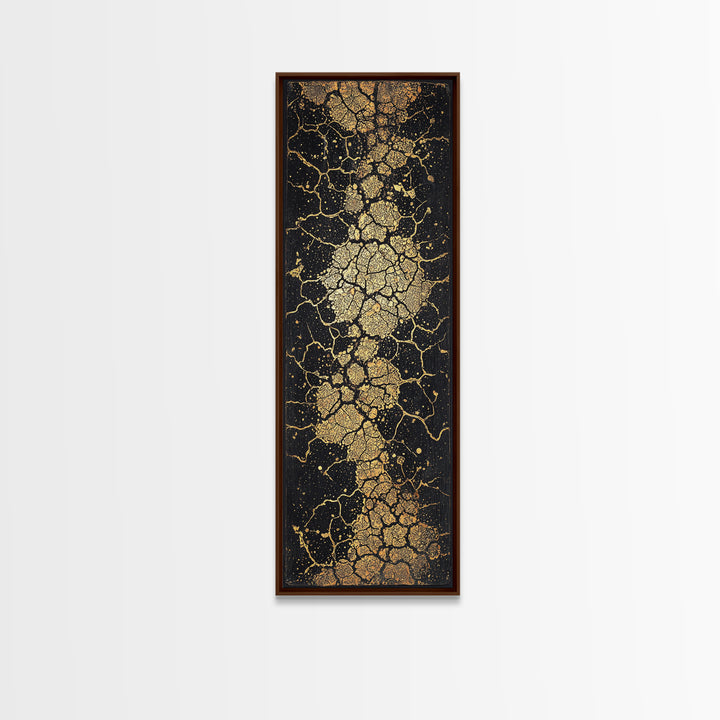 Abstract Gold Cracked Stone Wall Art, Black And Gold African Inspired Canvas Print, Luxury Texture For Modern Home Decor