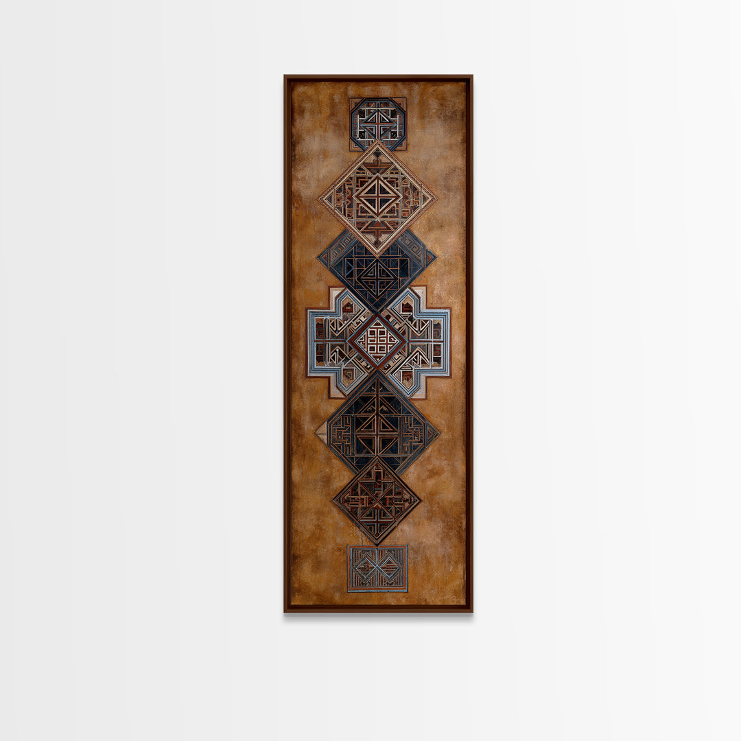 Geometric African Textile Pattern Canvas Print, Tribal Mud Cloth Wall Art, Earth Tone Cultural Decor For Boho Home Decor