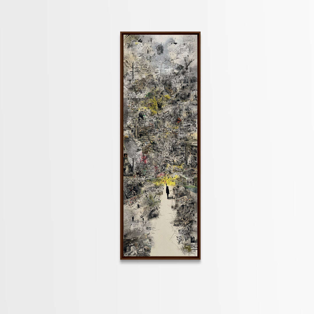 Dreamy Abstract City Ruins Wall Art, Gray Yellow Urban Landscape, Contemporary Canvas Print, Statement Office Decor Gift