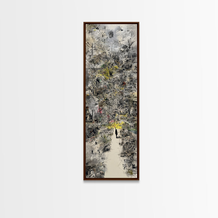 Dreamy Abstract City Ruins Wall Art, Gray Yellow Urban Landscape, Contemporary Canvas Print, Statement Office Decor Gift