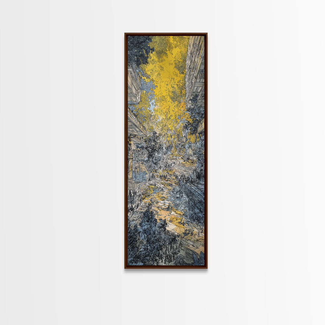Golden Abstract City Canyon Wall Art, Urban Skyline Painting, Modern African Art, Textured Canvas, Living Room Decor, Office Art