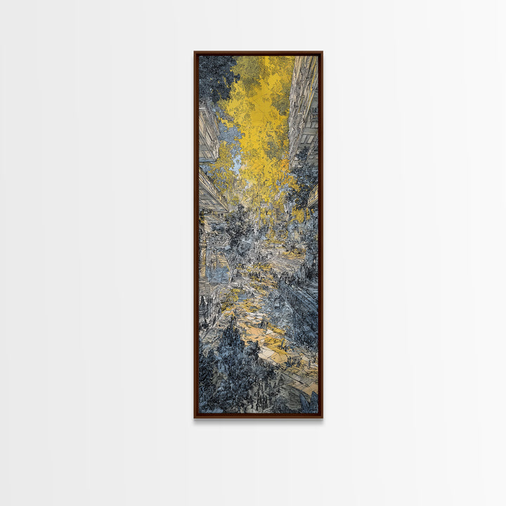 Golden Abstract City Canyon Wall Art, Urban Skyline Painting, Modern African Art, Textured Canvas, Living Room Decor, Office Art