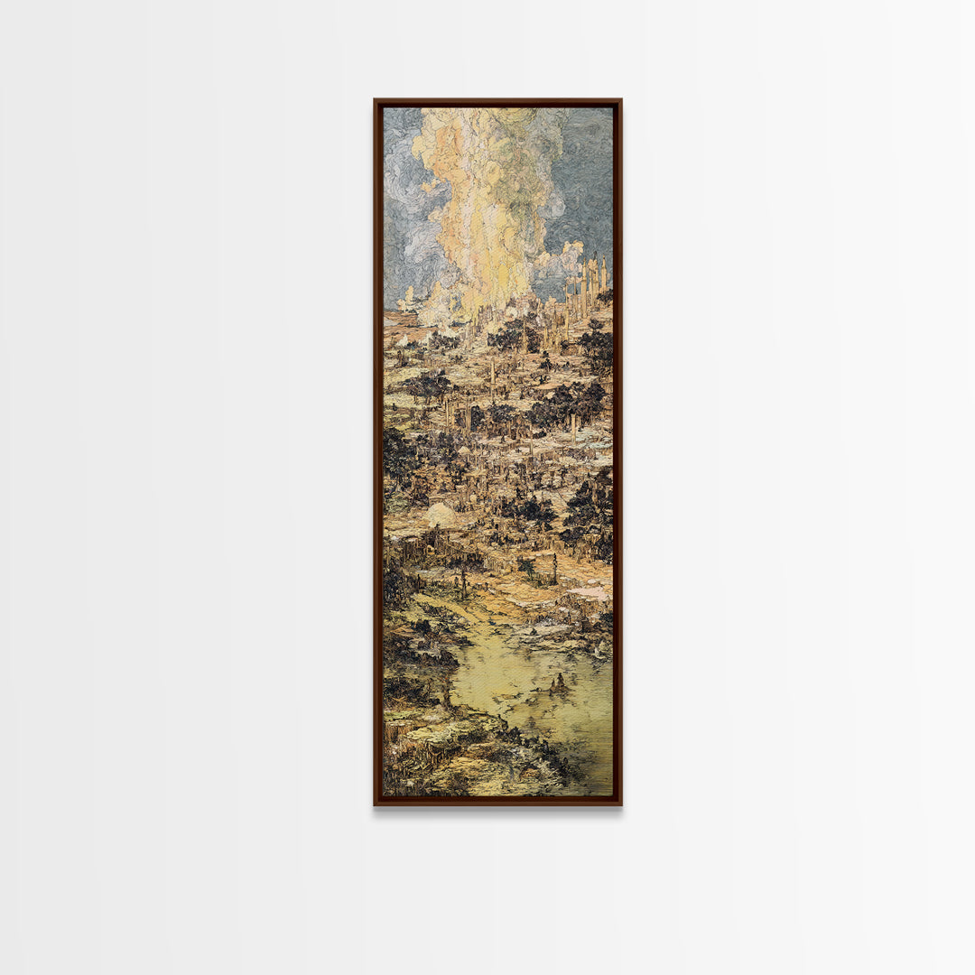 Ochre Abstract River City Wall Art, Modern African Art, Textured Skyline Painting, Large Canvas Wall Decor For Office Art