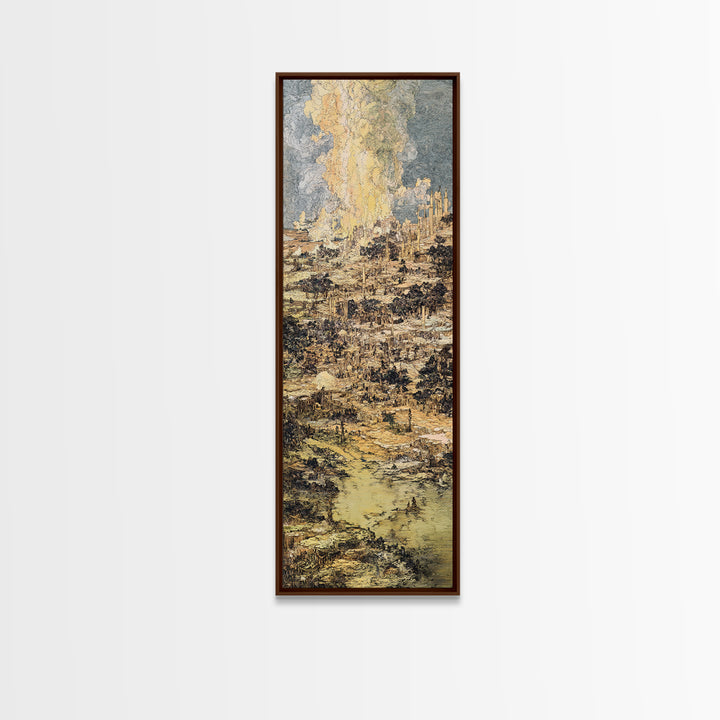 Ochre Abstract River City Wall Art, Modern African Art, Textured Skyline Painting, Large Canvas Wall Decor For Office Art