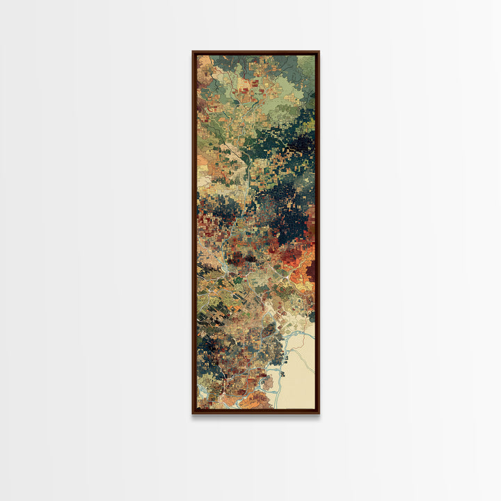 Pixelated Aerial Landscape Wall Art, Abstract African Map Inspired Print, Green Orange Modern Canvas, Statement Home Decor