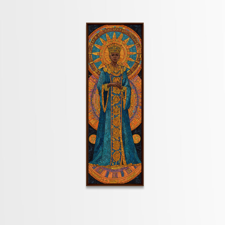 Regal African Queen With Golden Halo Wall Art, Afrocentric Goddess Portrait, Black Woman Canvas, Luxury Cultural Decor Gift