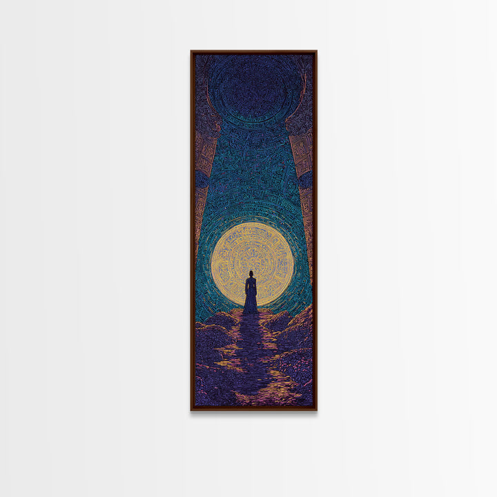 Mystic African Woman Before Glowing Sun Wall Art, Spiritual Cave Portal, Afrocentric Landscape, Dreamy Black Culture Decor