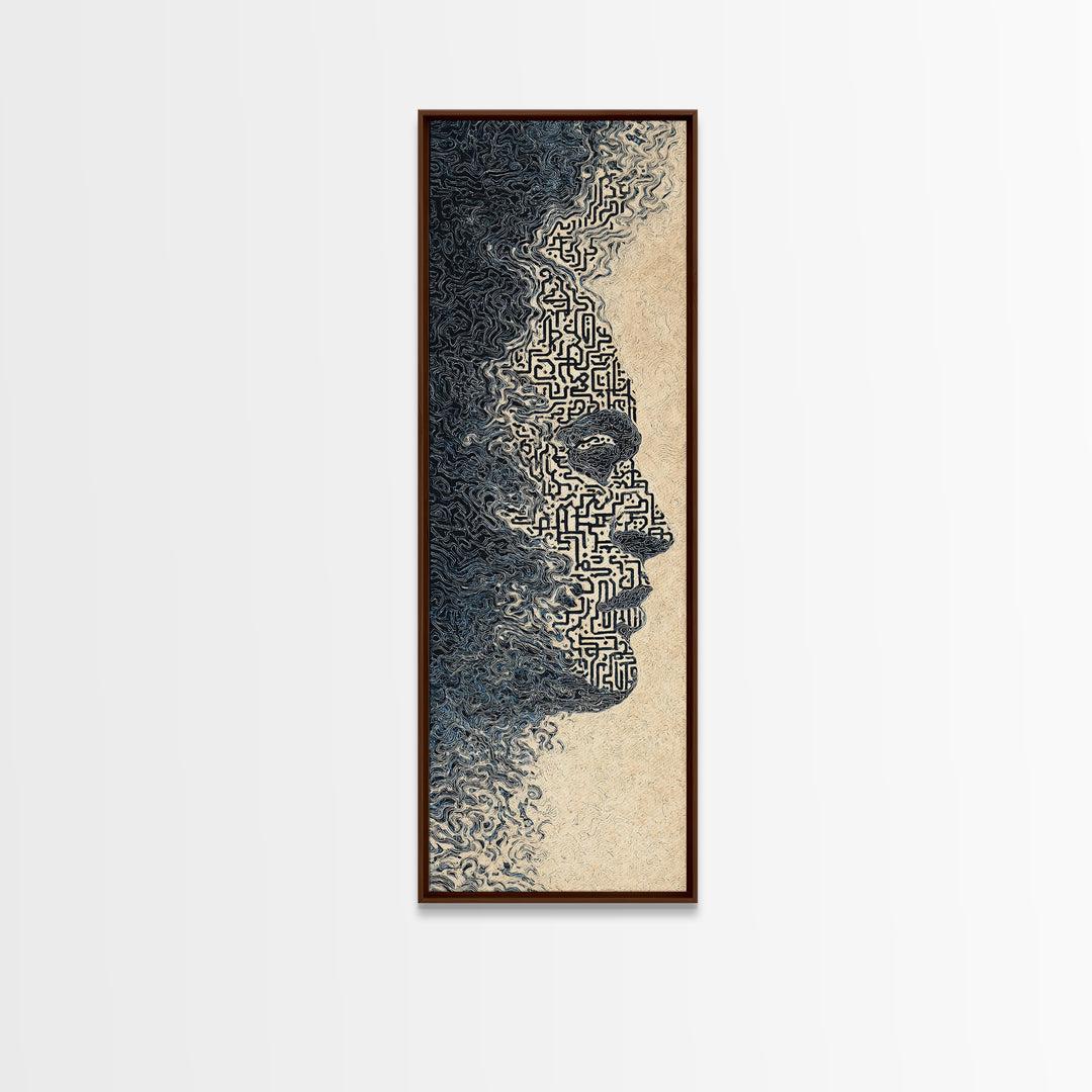 Black Woman Profile With Maze Texture Canvas Print, Minimalist Afrocentric Wall Art, Abstract Face Art, Melanin Decor Gift
