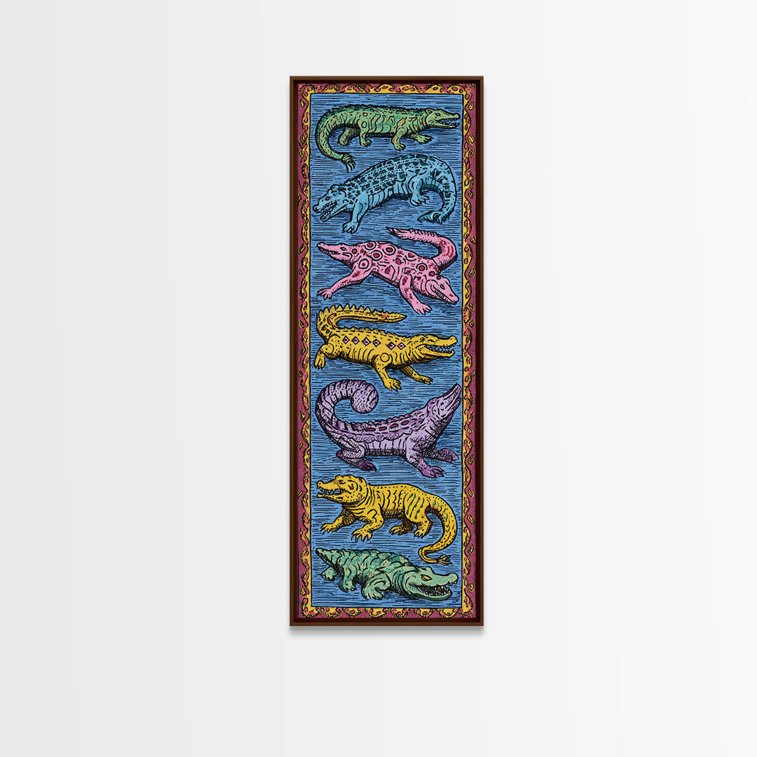 Colorful African Crocodile And Lizard Folk Wall Art, Tribal Animal Pattern, Safari Decor, Vibrant Reptile Canvas Print Gift