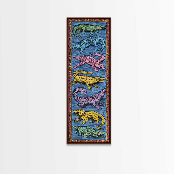 Colorful African Crocodile And Lizard Folk Wall Art, Tribal Animal Pattern, Safari Decor, Vibrant Reptile Canvas Print Gift