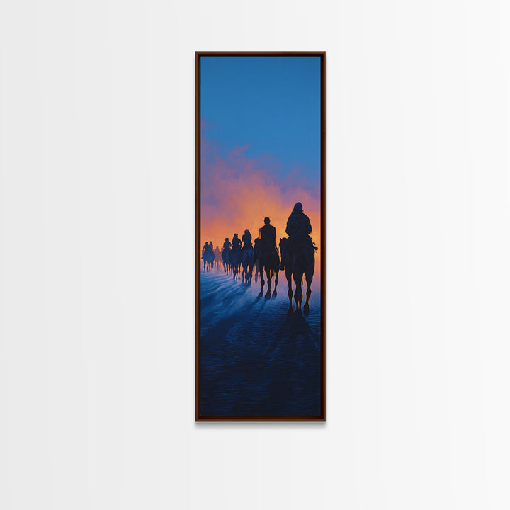 Dawn Camel Caravan In Blue Desert Canvas Print, African Travel Wall Art, Safari Decor, Statement Artwork For Living Room