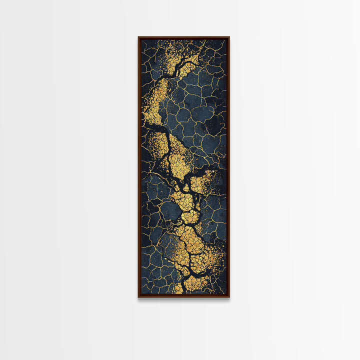 Black Gold Cracked Stone Abstract Wall Art, African Abstract Canvas Print, Luxury Marble Texture Modern Office Decor Gift