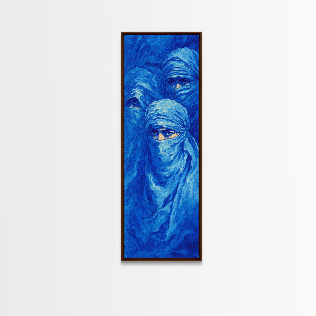 Dreamy Blue Veiled Women Wall Art, African Women Art Canvas Print, Indigo Nomad Portrait, Feminine Afrocentric Decor Gift