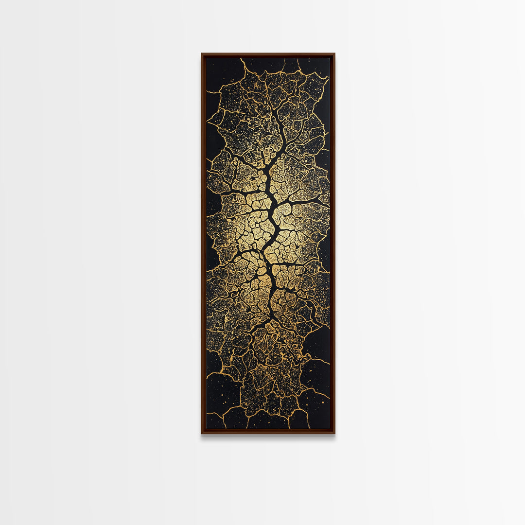 Gold Cracked Leaf Pattern Framed Canvas Print, Abstract African Wall Art, Black Gold Texture, Luxury Modern Home Decor Gift
