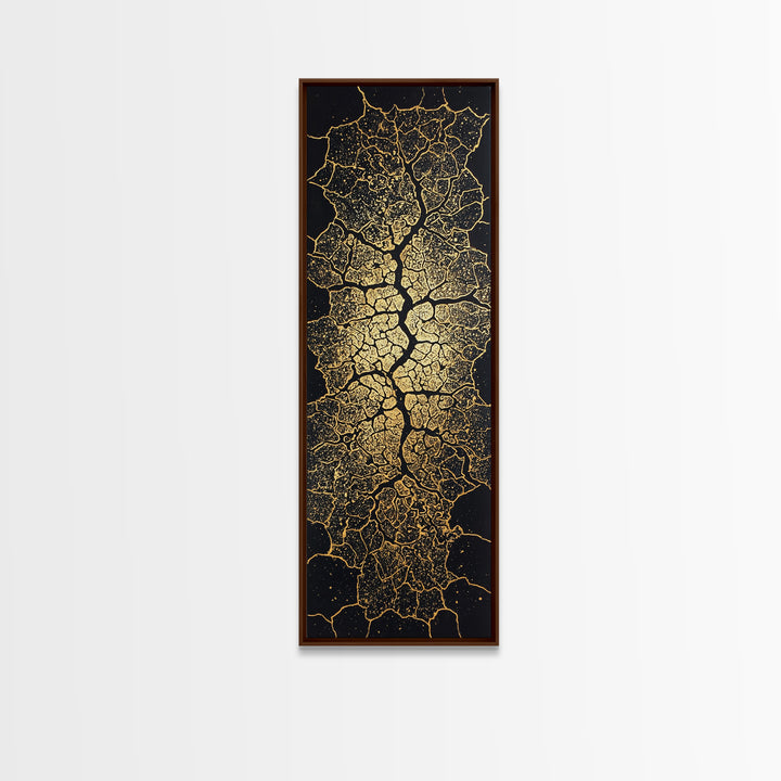 Gold Cracked Leaf Pattern Framed Canvas Print, Abstract African Wall Art, Black Gold Texture, Luxury Modern Home Decor Gift