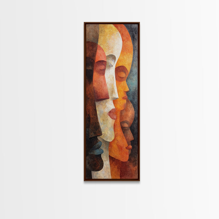 Layered African Mask Profiles In Gold And Rust Canvas Print, Abstract African Art, Tribal Portrait, Cultural Wall Decor Gift