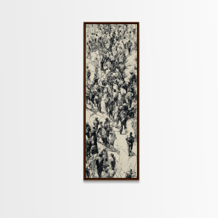 Monochrome Ink Crowd March With African Figures Canvas Print, Black And White Art, Cultural Wall Decor, Statement Gift Idea