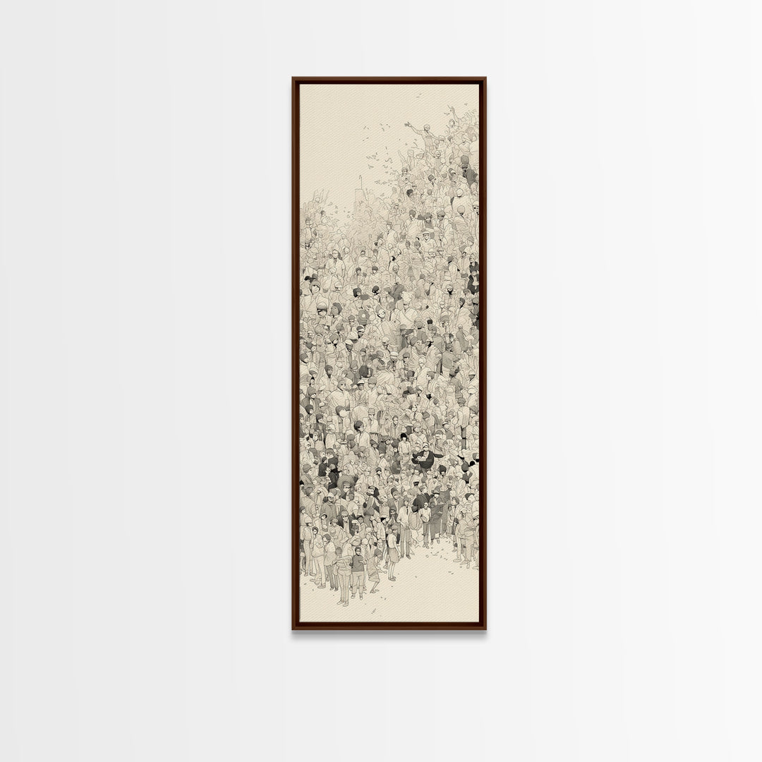 Minimal Ink Crowd Gathering In Soft Neutral Tones Canvas Print, African Inspired Wall Decor, Modern Cultural Art Gift Idea