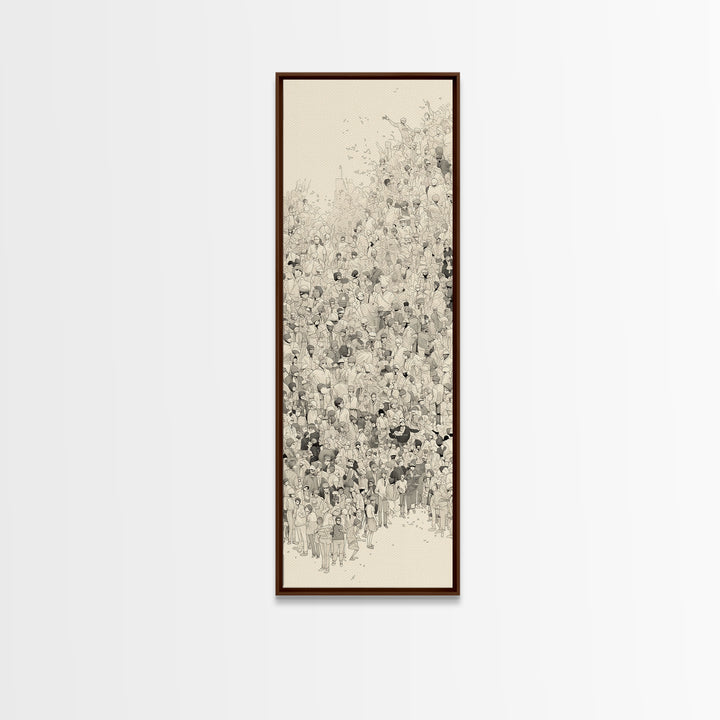 Minimal Ink Crowd Gathering In Soft Neutral Tones Canvas Print, African Inspired Wall Decor, Modern Cultural Art Gift Idea
