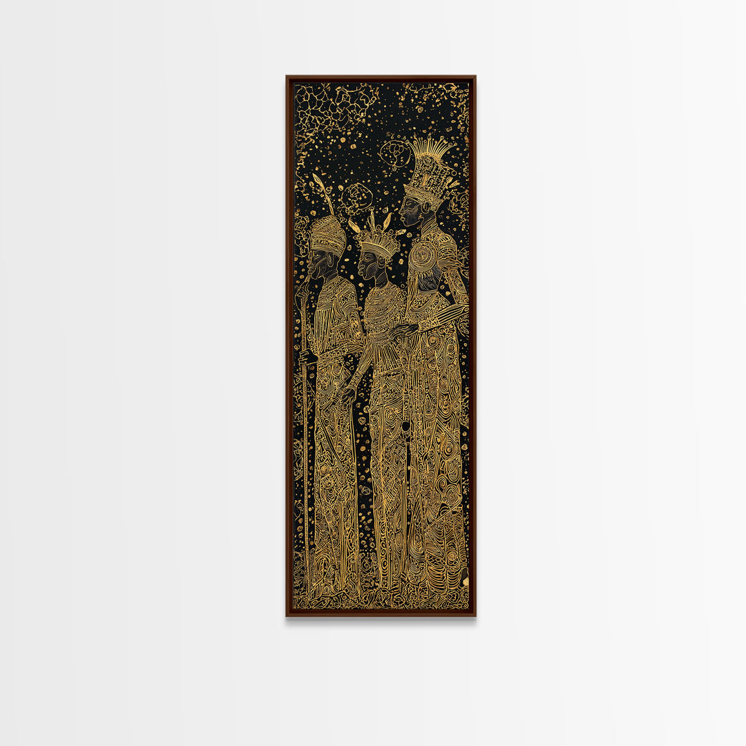 Gold Line African Queens Wall Art, Elegant Black And Gold Design, Tribal Woman Portrait, Afrocentric Cultural Home Decor