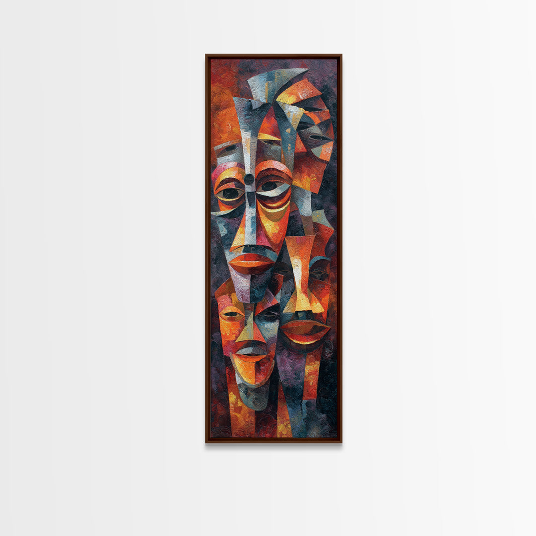 Cubist African Mask Faces Wall Art, Abstract African Art Print, Tribal Portrait Decor, Modern Afrocentric Home Decoration