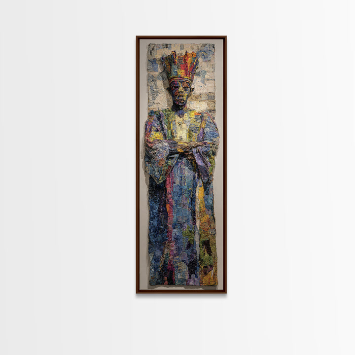 Regal Crowned African King Framed Canvas Print, Royal African Portrait, Cultural Wall Decor, Black History Art Gift For Home