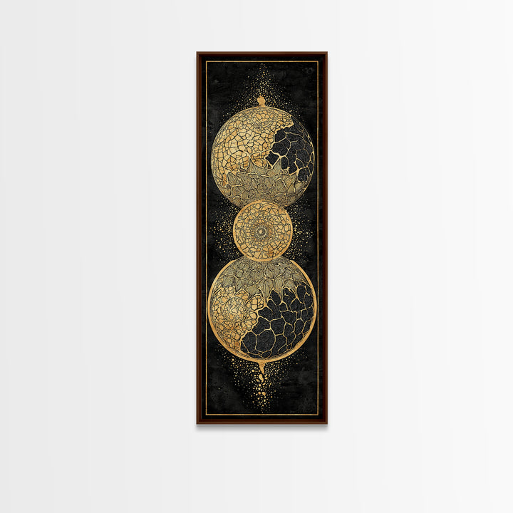 Cracked Gold Celestial Orbs On Black Canvas Print, African Abstract Wall Art, Modern Geometric Decor, Luxury Statement Home Gift
